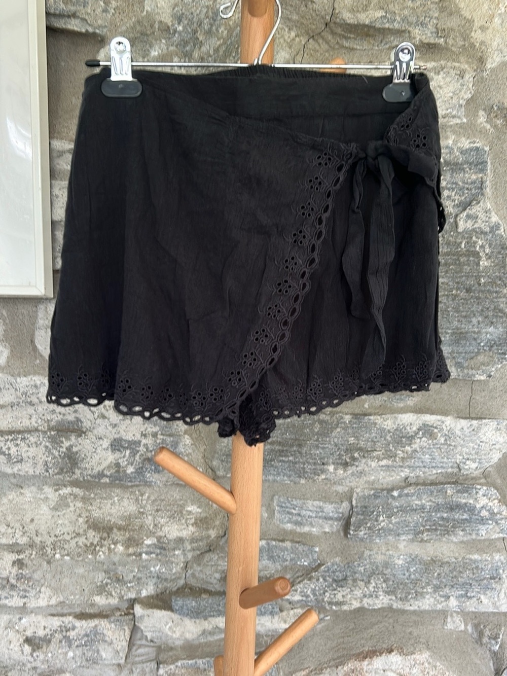 Black Eyelet Wrap Short with Tie